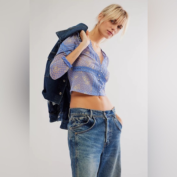 NEW Free People Kika Printed Top In Blue Bell Combo - Picture 11 of 11